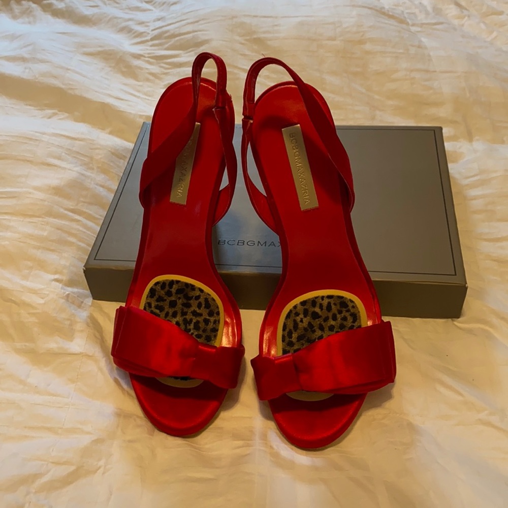 BCBGMaxazria Lavi Red satin sling back heels